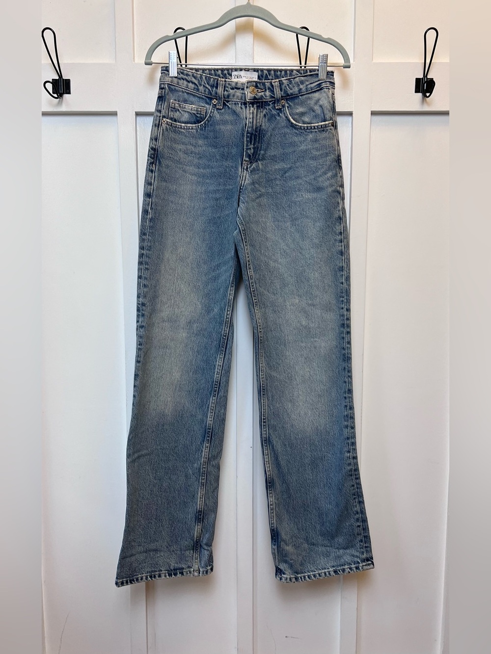 Zara Women's 2 Long Wide Leg High Rise Acid Wash Jeans Baggy Influencer Favorite